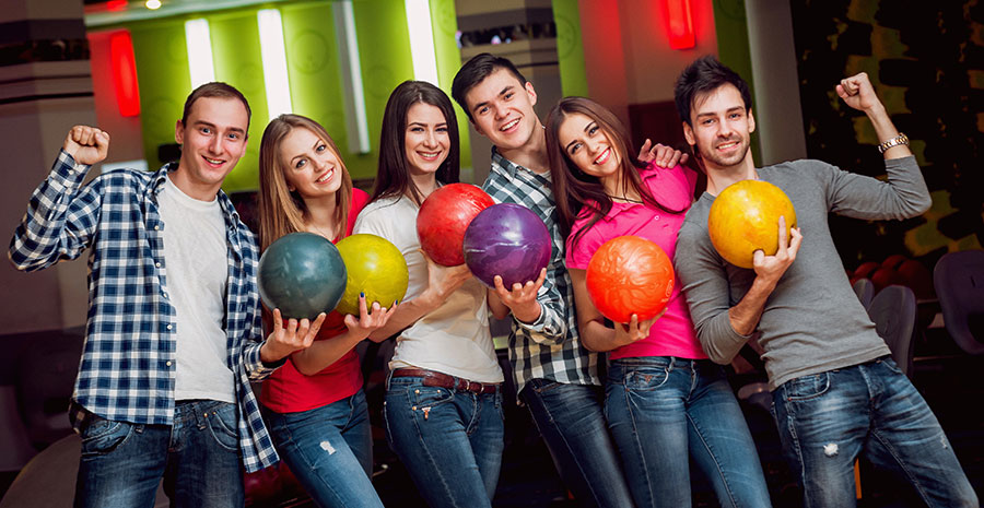 Six Young Adults Happy - Ready To Bowl